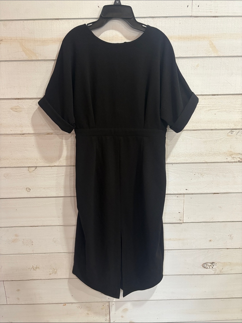 ASOS Black Midi Sheath Dress with Rolled Short Sleeves